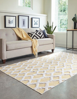Yellow 9' 10 x 12' Sabrina Soto Casa Rectangle Area Rug 100% Cotton Geometric Pattern All Natural Material Eco Friendly Carpet for Sale at Rug Engine