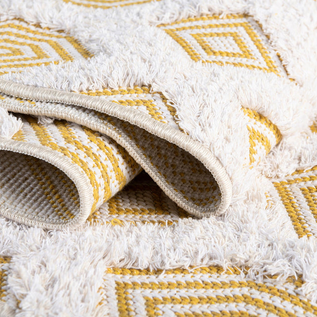 Yellow 9' 10 x 12' Sabrina Soto Casa Rectangle Area Rug 100% Cotton Geometric Pattern All Natural Material Eco Friendly Carpet for Sale at Rug Engine