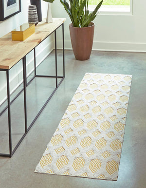Yellow 2' 7 x 12' Sabrina Soto Casa Runner Area Rug 100% Cotton Geometric Pattern All Natural Material Eco Friendly Carpet for Sale at Rug Engine