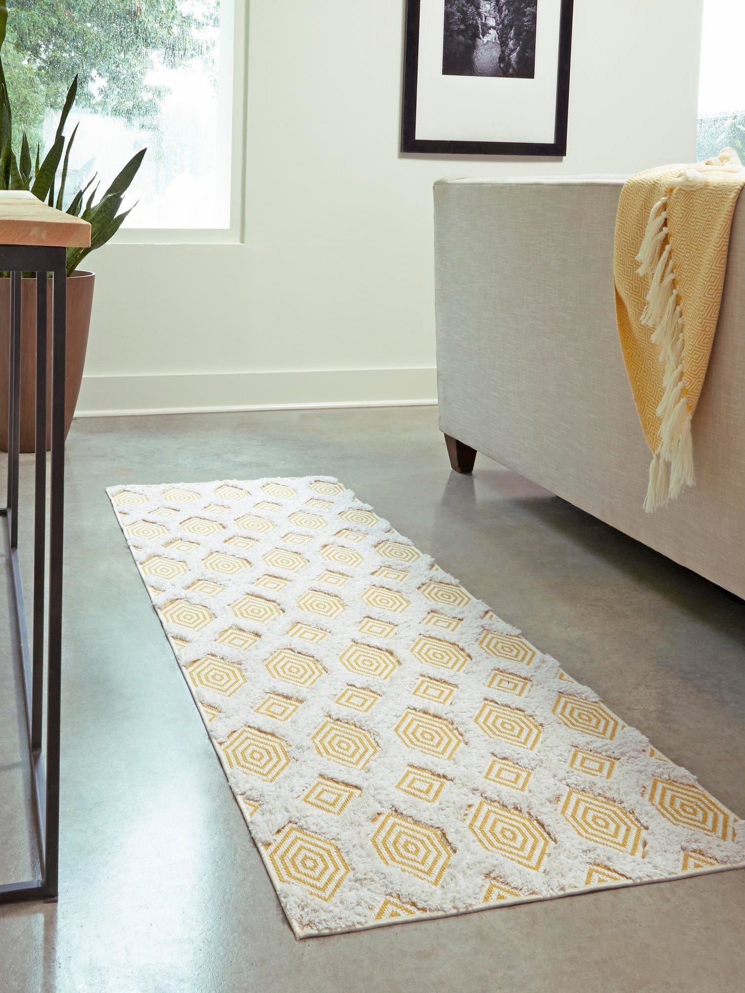 Yellow 2' 7 x 12' Sabrina Soto Casa Runner Area Rug 100% Cotton Geometric Pattern All Natural Material Eco Friendly Carpet for Sale at Rug Engine