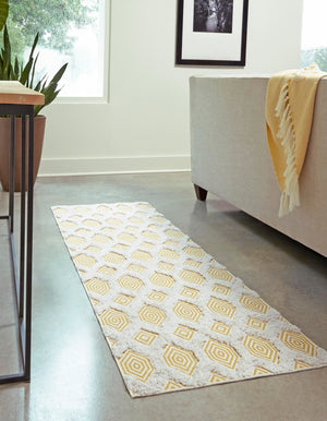 Yellow 2' 7 x 12' Sabrina Soto Casa Runner Area Rug 100% Cotton Geometric Pattern All Natural Material Eco Friendly Carpet for Sale at Rug Engine
