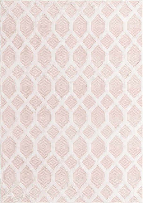 Pink 6' 4 x 9' Sabrina Soto Casa Rectangle Area Rug 100% Cotton Geometric Pattern All Natural Material Eco Friendly Carpet for Sale at Rug Engine