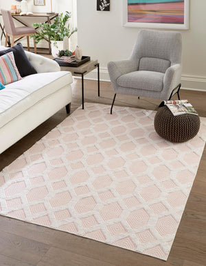 Pink 9' 10 x 12' Sabrina Soto Casa Rectangle Area Rug 100% Cotton Geometric Pattern All Natural Material Eco Friendly Carpet for Sale at Rug Engine