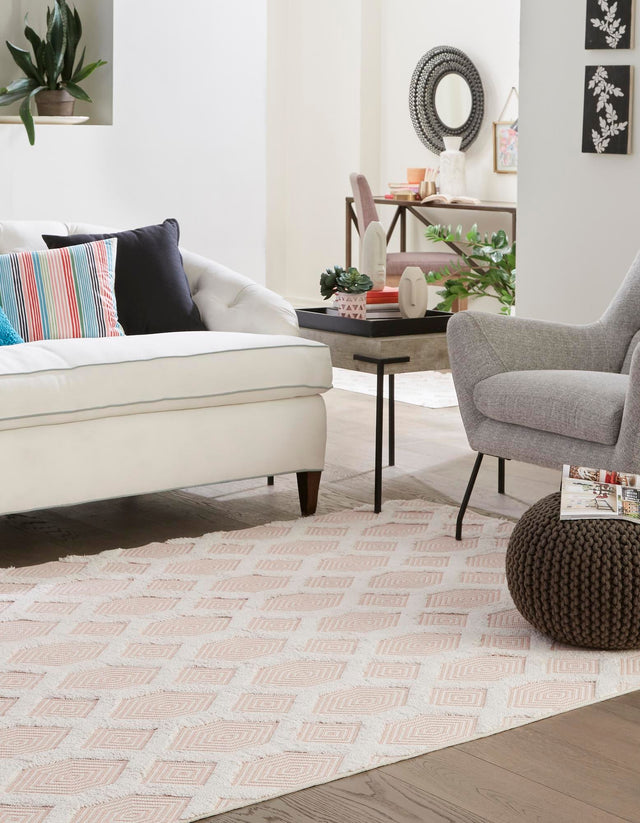 Pink 8' 3 x 10' Sabrina Soto Casa Rectangle Area Rug 100% Cotton Geometric Pattern All Natural Material Eco Friendly Carpet for Sale at Rug Engine