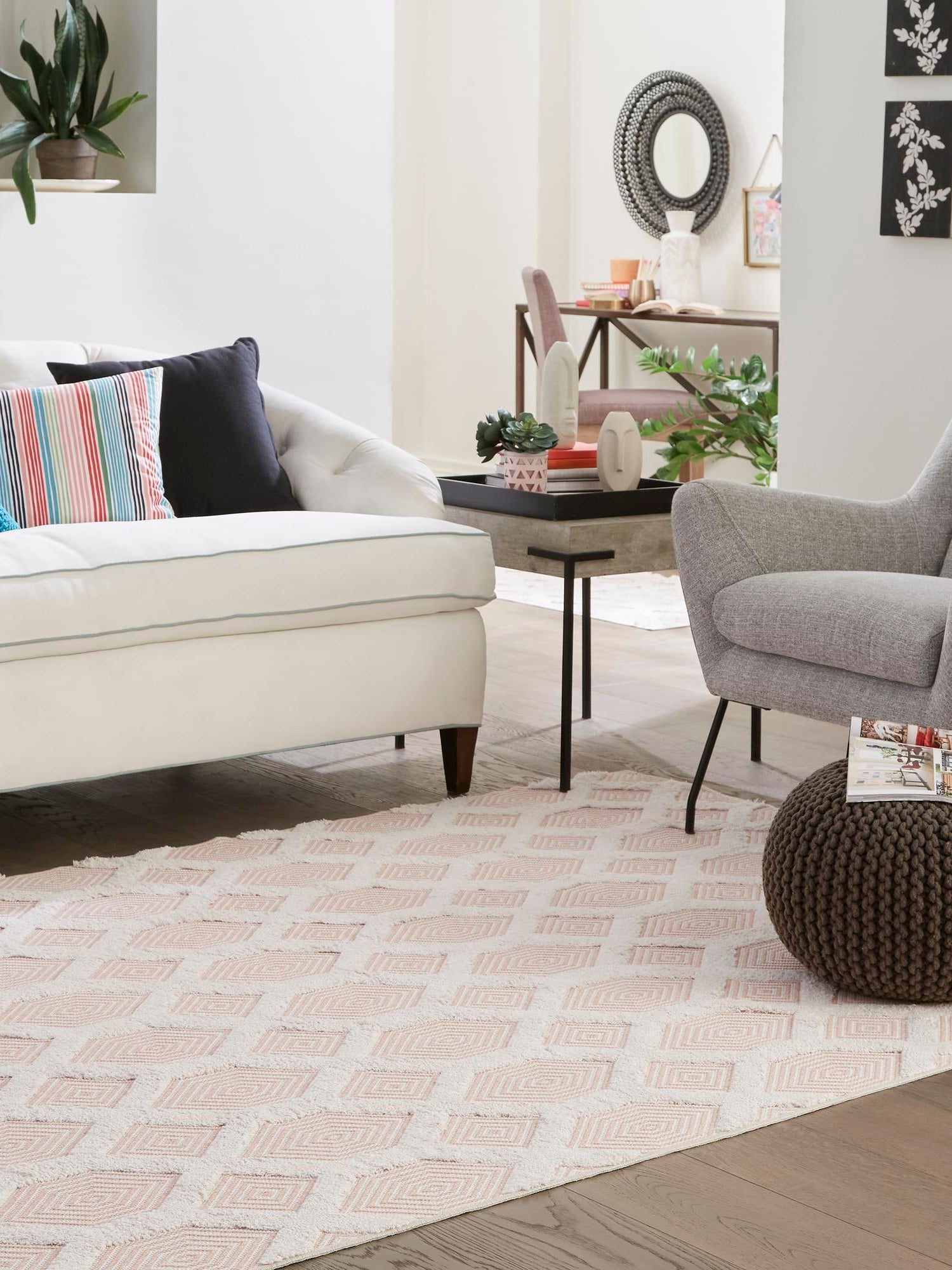 Pink 9' 10 x 12' Sabrina Soto Casa Rectangle Area Rug 100% Cotton Geometric Pattern All Natural Material Eco Friendly Carpet for Sale at Rug Engine