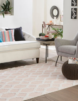 Pink 9' 10 x 12' Sabrina Soto Casa Rectangle Area Rug 100% Cotton Geometric Pattern All Natural Material Eco Friendly Carpet for Sale at Rug Engine