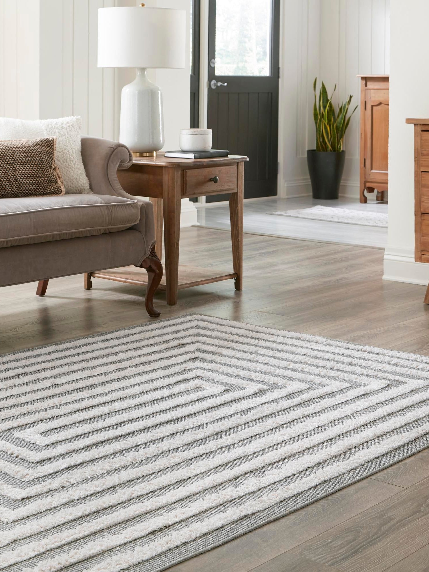 Anthracite Gray 5' 3 x 8' Sabrina Soto Casa Rectangle Area Rug 100% Cotton Geometric Pattern All Natural Material Eco Friendly Carpet for Sale at Rug Engine