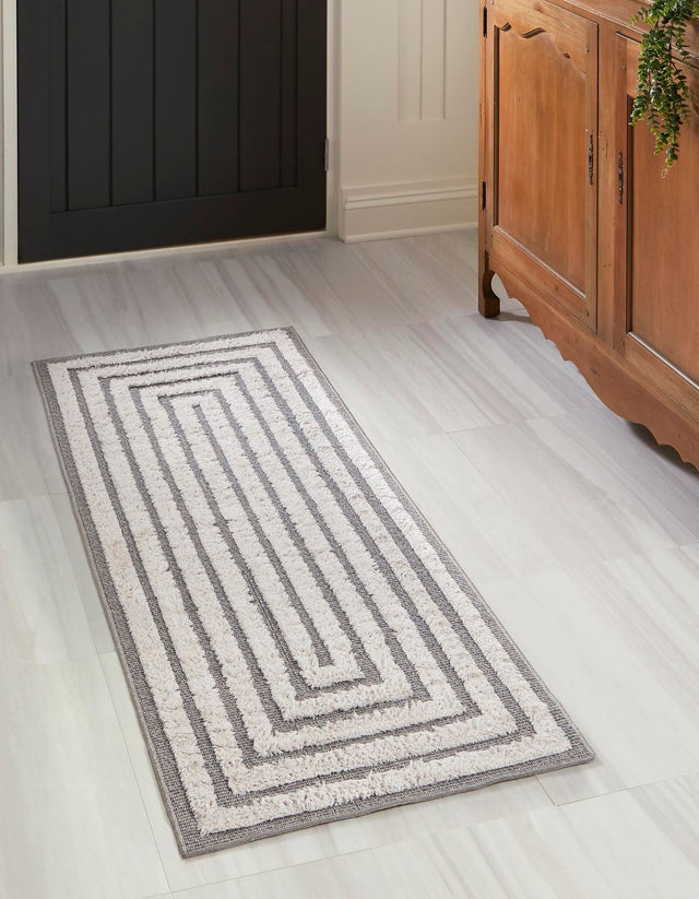 Anthracite Gray 2' 3 x 8' Sabrina Soto Casa Runner Area Rug 100% Cotton Geometric Pattern All Natural Material Eco Friendly Carpet for Sale at Rug Engine