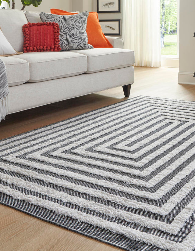 Black 5' 3 x 8' Sabrina Soto Casa Rectangle Area Rug 100% Cotton Geometric Pattern All Natural Material Eco Friendly Carpet for Sale at Rug Engine
