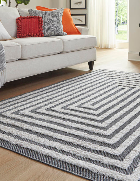 Black 9' 10 x 12' Sabrina Soto Casa Rectangle Area Rug 100% Cotton Geometric Pattern All Natural Material Eco Friendly Carpet for Sale at Rug Engine