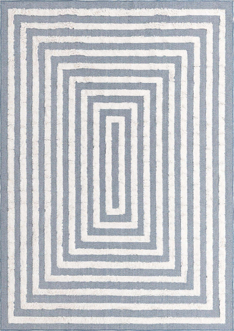 Navy Blue 6' 4 x 9' Sabrina Soto Casa Rectangle Area Rug 100% Cotton Geometric Pattern All Natural Material Eco Friendly Carpet for Sale at Rug Engine