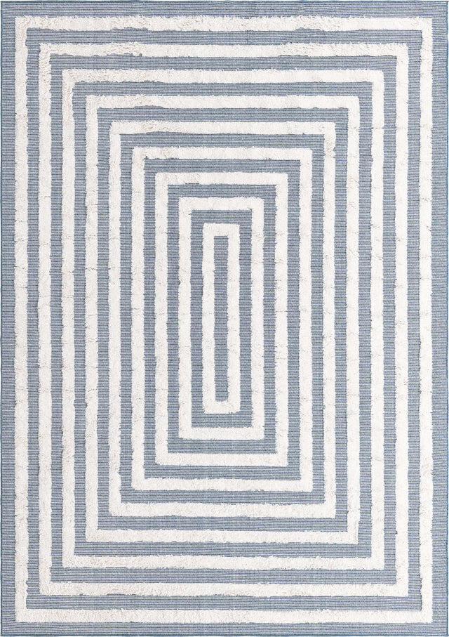 Navy Blue 6' 4 x 9' Sabrina Soto Casa Rectangle Area Rug 100% Cotton Geometric Pattern All Natural Material Eco Friendly Carpet for Sale at Rug Engine