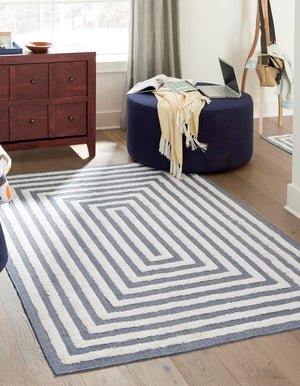 Navy Blue 5' 3 x 8' Sabrina Soto Casa Rectangle Area Rug 100% Cotton Geometric Pattern All Natural Material Eco Friendly Carpet for Sale at Rug Engine