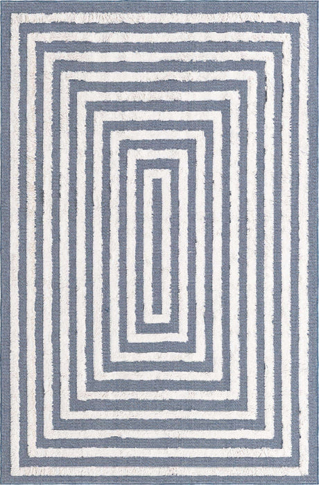 Navy Blue 5' 3 x 8' Sabrina Soto Casa Rectangle Area Rug 100% Cotton Geometric Pattern All Natural Material Eco Friendly Carpet for Sale at Rug Engine