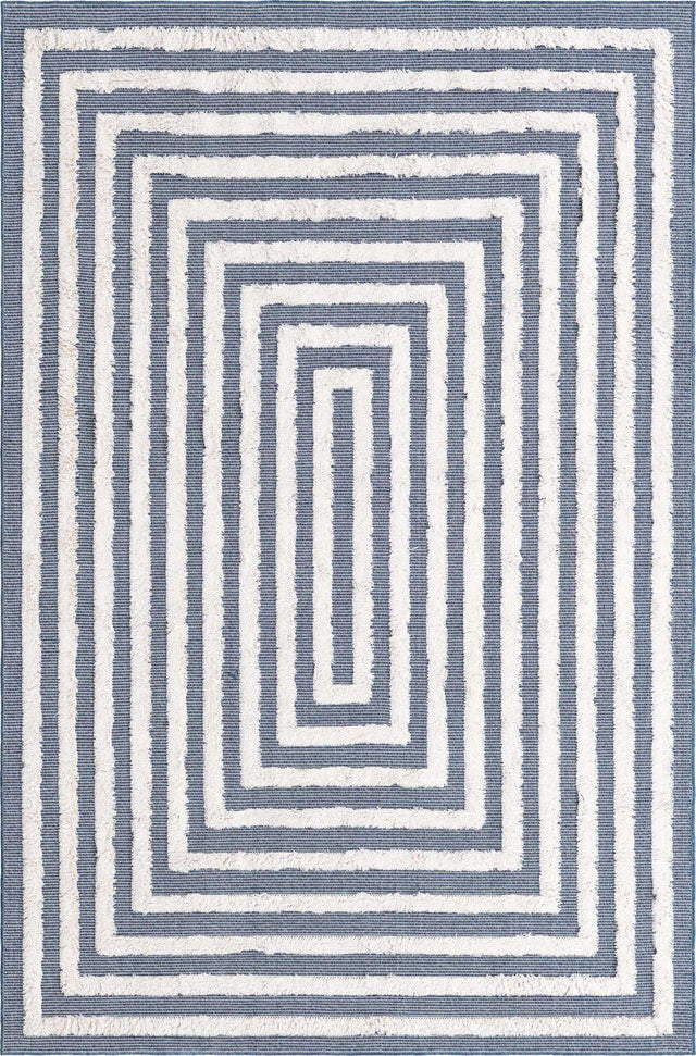 Navy Blue 5' 3 x 8' Sabrina Soto Casa Rectangle Area Rug 100% Cotton Geometric Pattern All Natural Material Eco Friendly Carpet for Sale at Rug Engine