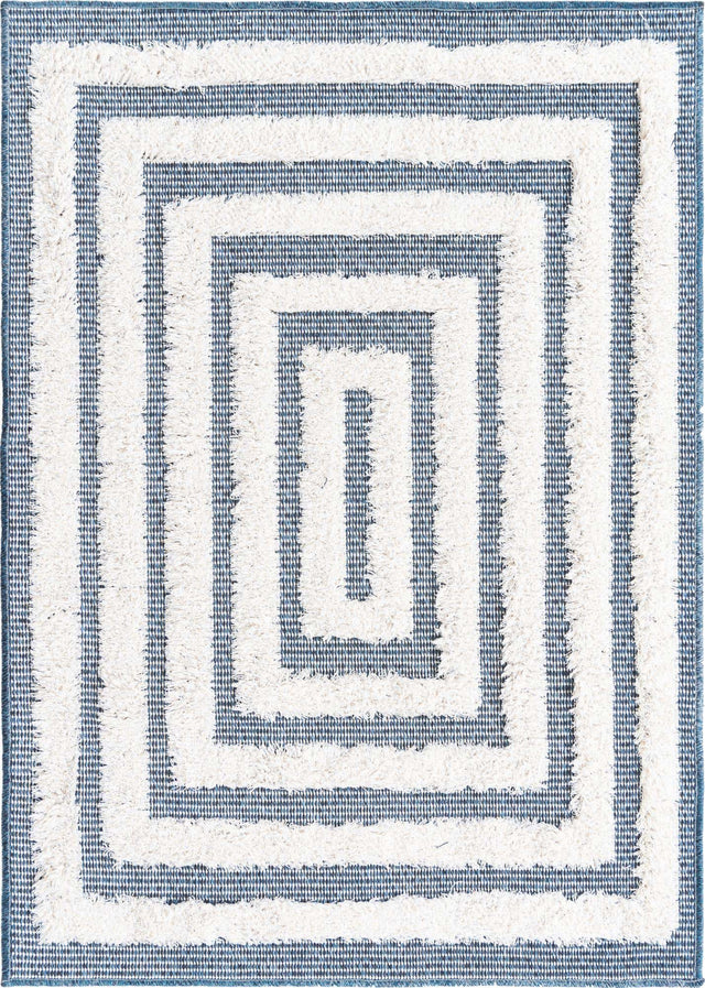Navy Blue 2' 3 x 3' Sabrina Soto Casa Rectangle Area Rug 100% Cotton Geometric Pattern All Natural Material Eco Friendly Carpet for Sale at Rug Engine