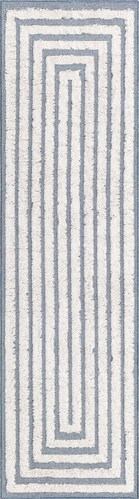 Navy Blue 2' 3 x 8' Sabrina Soto Casa Runner Area Rug 100% Cotton Geometric Pattern All Natural Material Eco Friendly Carpet for Sale at Rug Engine