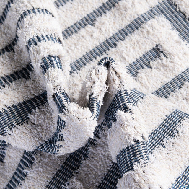 Navy Blue 2' 3 x 6' Sabrina Soto Casa Runner Area Rug 100% Cotton Geometric Pattern All Natural Material Eco Friendly Carpet for Sale at Rug Engine