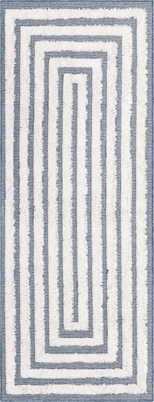 Navy Blue 2' 3 x 6' Sabrina Soto Casa Runner Area Rug 100% Cotton Geometric Pattern All Natural Material Eco Friendly Carpet for Sale at Rug Engine
