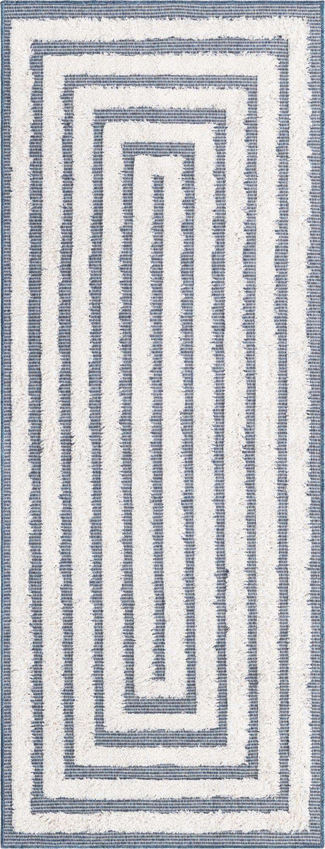 Navy Blue 2' 3 x 6' Sabrina Soto Casa Runner Area Rug 100% Cotton Geometric Pattern All Natural Material Eco Friendly Carpet for Sale at Rug Engine