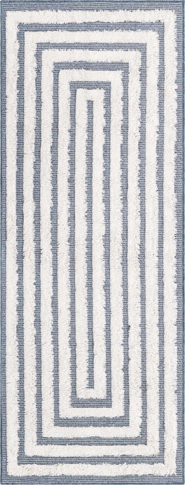 Navy Blue 2' 3 x 6' Sabrina Soto Casa Runner Area Rug 100% Cotton Geometric Pattern All Natural Material Eco Friendly Carpet for Sale at Rug Engine
