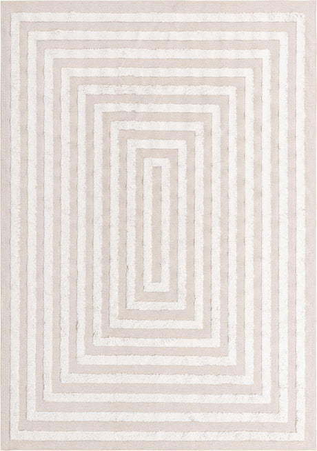 Beige 6' 4 x 9' Sabrina Soto Casa Rectangle Area Rug 100% Cotton Geometric Pattern All Natural Material Eco Friendly Carpet for Sale at Rug Engine