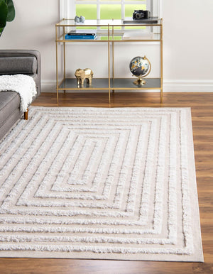 Beige 6' 4 x 9' Sabrina Soto Casa Rectangle Area Rug 100% Cotton Geometric Pattern All Natural Material Eco Friendly Carpet for Sale at Rug Engine