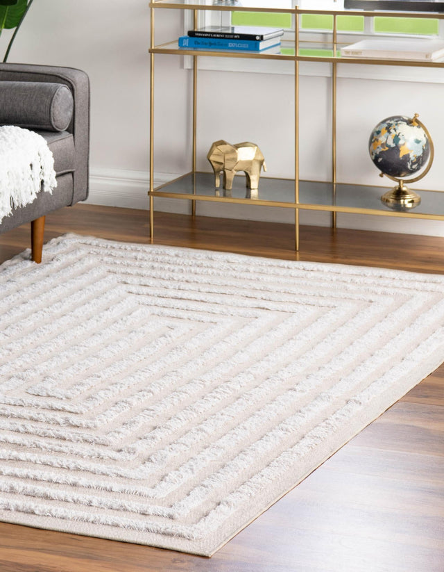 Beige 4' 5 x 6' Sabrina Soto Casa Rectangle Area Rug 100% Cotton Geometric Pattern All Natural Material Eco Friendly Carpet for Sale at Rug Engine
