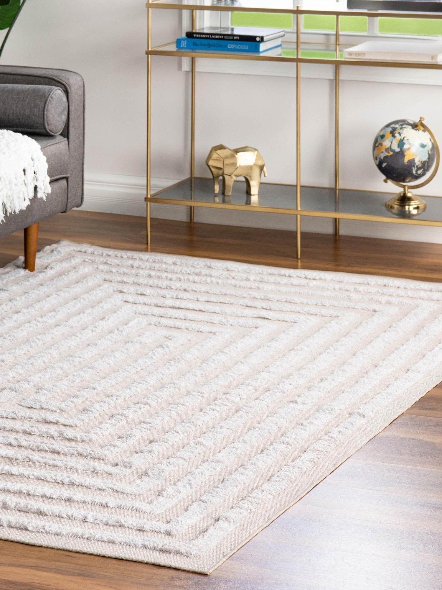 Beige 8' 3 x 10' Sabrina Soto Casa Rectangle Area Rug 100% Cotton Geometric Pattern All Natural Material Eco Friendly Carpet for Sale at Rug Engine