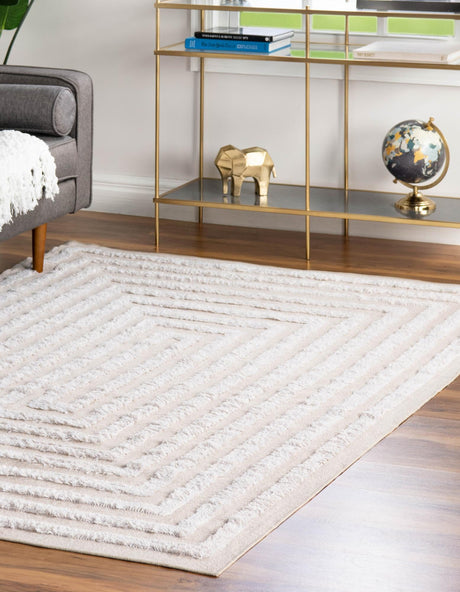 Beige 6' 4 x 9' Sabrina Soto Casa Rectangle Area Rug 100% Cotton Geometric Pattern All Natural Material Eco Friendly Carpet for Sale at Rug Engine