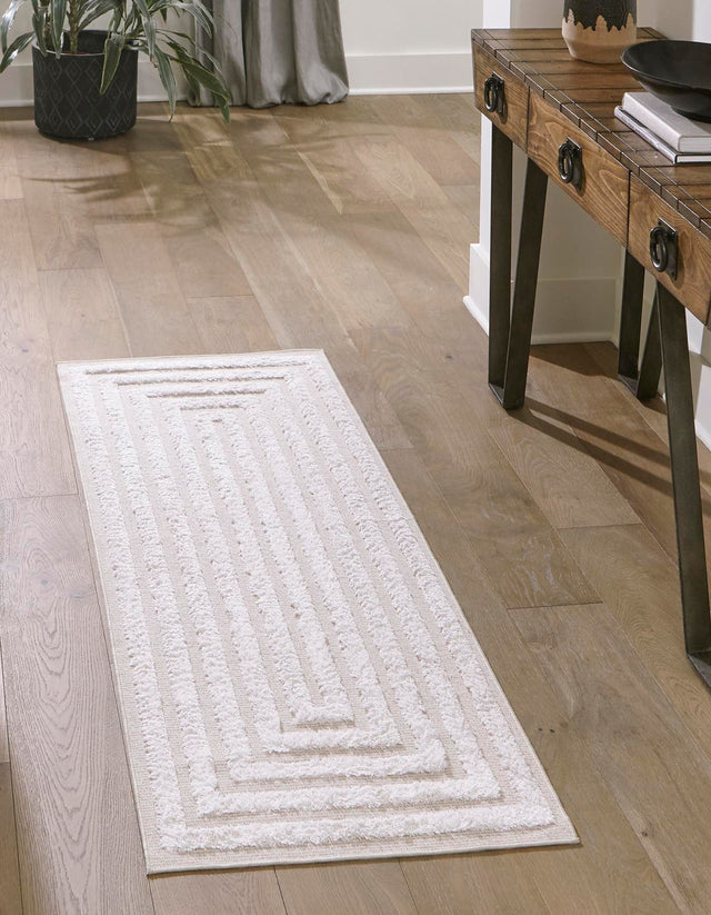 Beige 2' 3 x 6' Sabrina Soto Casa Runner Area Rug 100% Cotton Geometric Pattern All Natural Material Eco Friendly Carpet for Sale at Rug Engine