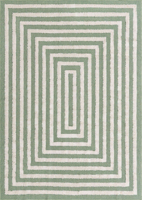 Green 6' 4 x 9' Sabrina Soto Casa Rectangle Area Rug 100% Cotton Geometric Pattern All Natural Material Eco Friendly Carpet for Sale at Rug Engine