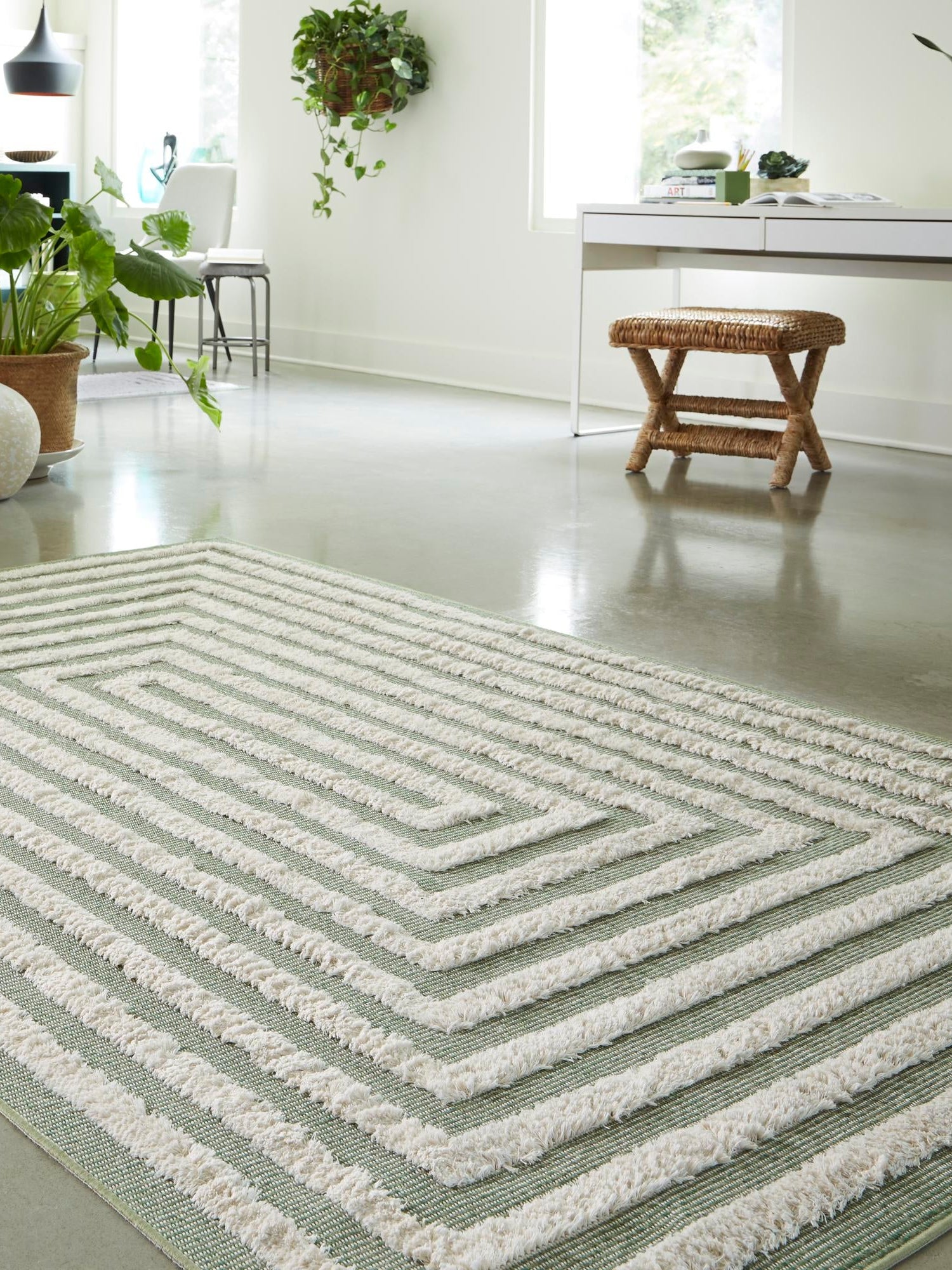 Green 4' 5 x 6' Sabrina Soto Casa Rectangle Area Rug 100% Cotton Geometric Pattern All Natural Material Eco Friendly Carpet for Sale at Rug Engine