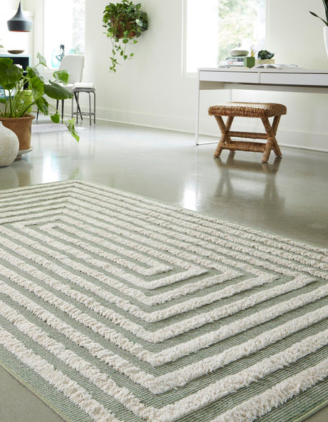 Green 4' 5 x 6' Sabrina Soto Casa Rectangle Area Rug 100% Cotton Geometric Pattern All Natural Material Eco Friendly Carpet for Sale at Rug Engine