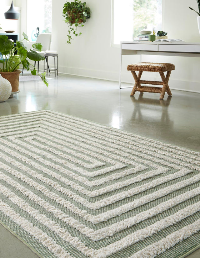 Green 4' 5 x 6' Sabrina Soto Casa Rectangle Area Rug 100% Cotton Geometric Pattern All Natural Material Eco Friendly Carpet for Sale at Rug Engine