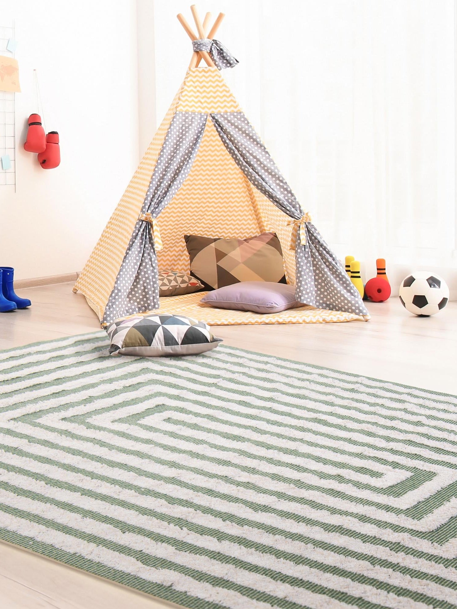 Green 4' 5 x 6' Sabrina Soto Casa Rectangle Area Rug 100% Cotton Geometric Pattern All Natural Material Eco Friendly Carpet for Sale at Rug Engine