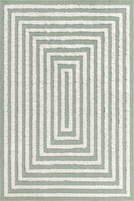 Green 4' 5 x 6' Sabrina Soto Casa Rectangle Area Rug 100% Cotton Geometric Pattern All Natural Material Eco Friendly Carpet for Sale at Rug Engine