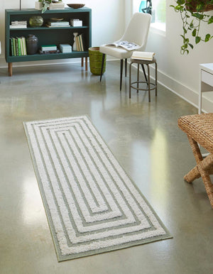 Green 2' 7 x 12' Sabrina Soto Casa Runner Area Rug 100% Cotton Geometric Pattern All Natural Material Eco Friendly Carpet for Sale at Rug Engine