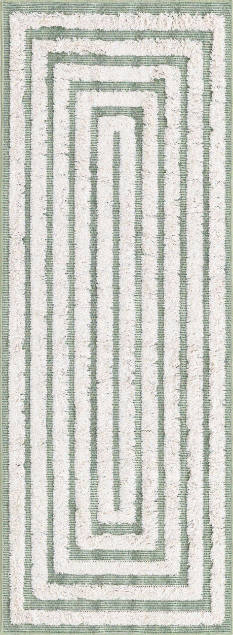 Green 2' 3 x 6' Sabrina Soto Casa Runner Area Rug 100% Cotton Geometric Pattern All Natural Material Eco Friendly Carpet for Sale at Rug Engine