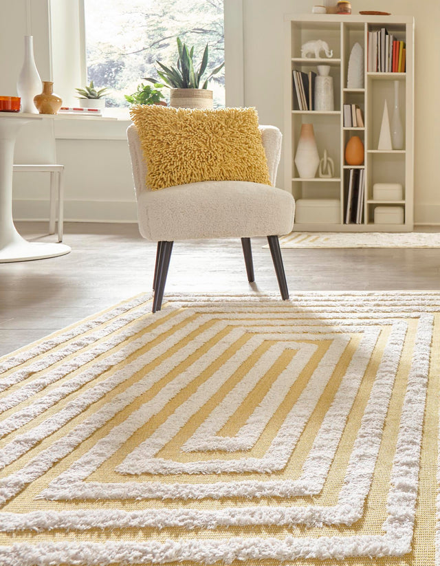 Yellow 2' 3 x 3' Sabrina Soto Casa Rectangle Area Rug 100% Cotton Geometric Pattern All Natural Material Eco Friendly Carpet for Sale at Rug Engine