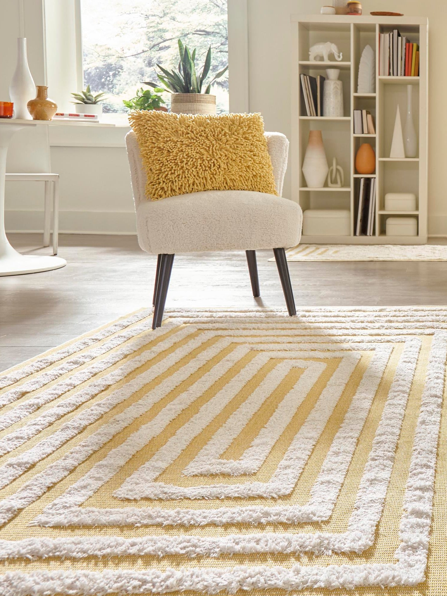 Yellow 4' 5 x 6' Sabrina Soto Casa Rectangle Area Rug 100% Cotton Geometric Pattern All Natural Material Eco Friendly Carpet for Sale at Rug Engine