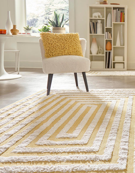 Yellow 8' 3 x 10' Sabrina Soto Casa Rectangle Area Rug 100% Cotton Geometric Pattern All Natural Material Eco Friendly Carpet for Sale at Rug Engine
