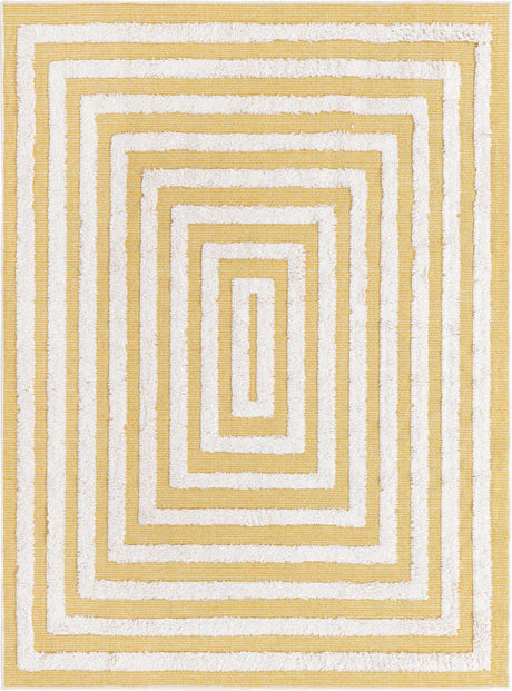 Yellow 4' 5 x 6' Sabrina Soto Casa Rectangle Area Rug 100% Cotton Geometric Pattern All Natural Material Eco Friendly Carpet for Sale at Rug Engine