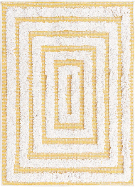 Yellow 2' 3 x 3' Sabrina Soto Casa Rectangle Area Rug 100% Cotton Geometric Pattern All Natural Material Eco Friendly Carpet for Sale at Rug Engine
