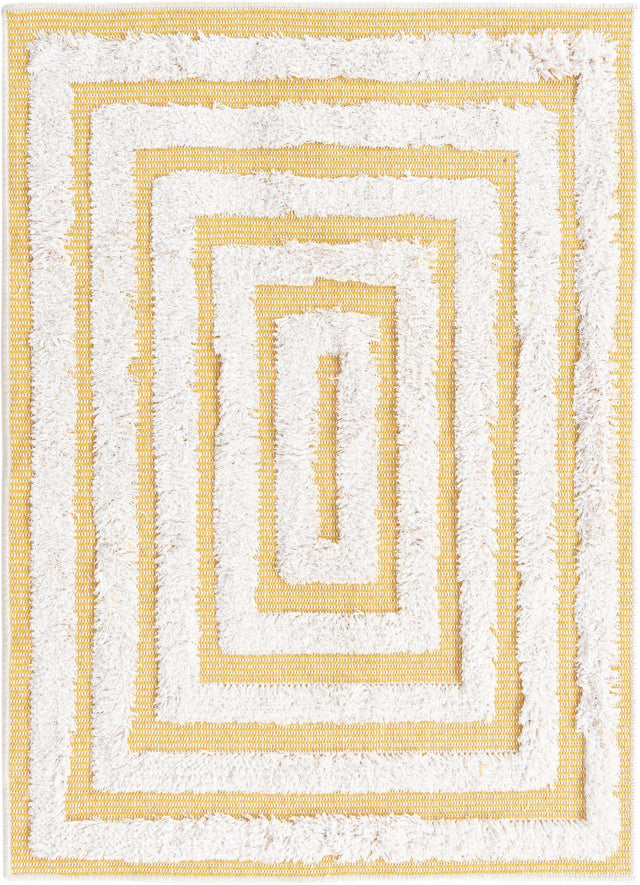Yellow 2' 3 x 3' Sabrina Soto Casa Rectangle Area Rug 100% Cotton Geometric Pattern All Natural Material Eco Friendly Carpet for Sale at Rug Engine