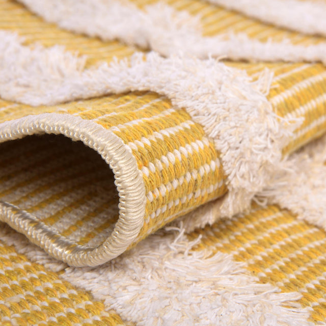 Yellow 2' 7 x 12' Sabrina Soto Casa Runner Area Rug 100% Cotton Geometric Pattern All Natural Material Eco Friendly Carpet for Sale at Rug Engine