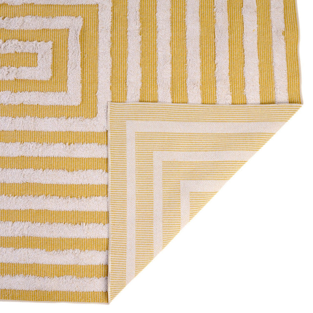 Yellow 2' 7 x 12' Sabrina Soto Casa Runner Area Rug 100% Cotton Geometric Pattern All Natural Material Eco Friendly Carpet for Sale at Rug Engine