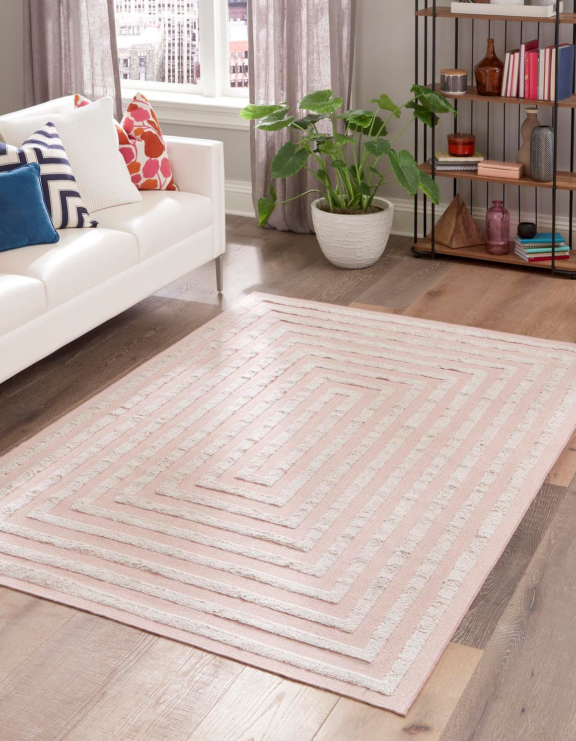 Pink 8' 3 x 10' Sabrina Soto Casa Rectangle Area Rug 100% Cotton Geometric Pattern All Natural Material Eco Friendly Carpet for Sale at Rug Engine