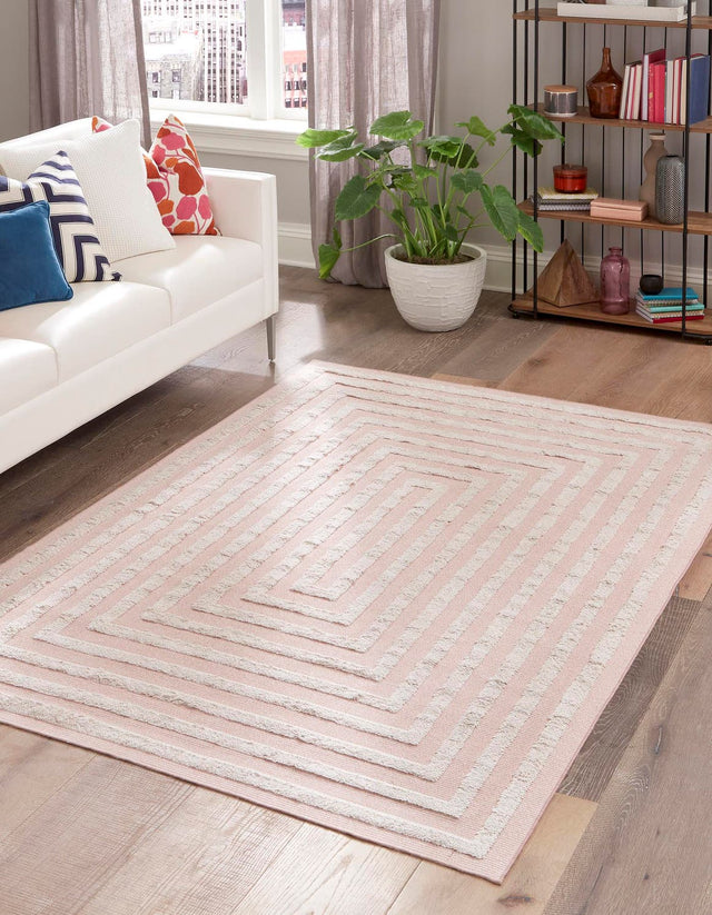 Pink 10' x 12' Sabrina Soto Casa Rectangle Area Rug 100% Cotton Geometric Pattern All Natural Material Eco Friendly Carpet for Sale at Rug Engine