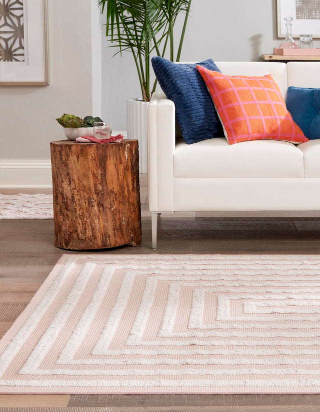 Pink 10' x 12' Sabrina Soto Casa Rectangle Area Rug 100% Cotton Geometric Pattern All Natural Material Eco Friendly Carpet for Sale at Rug Engine